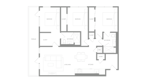 Floor plan for 3 beds, 2 baths, 1380 sqft